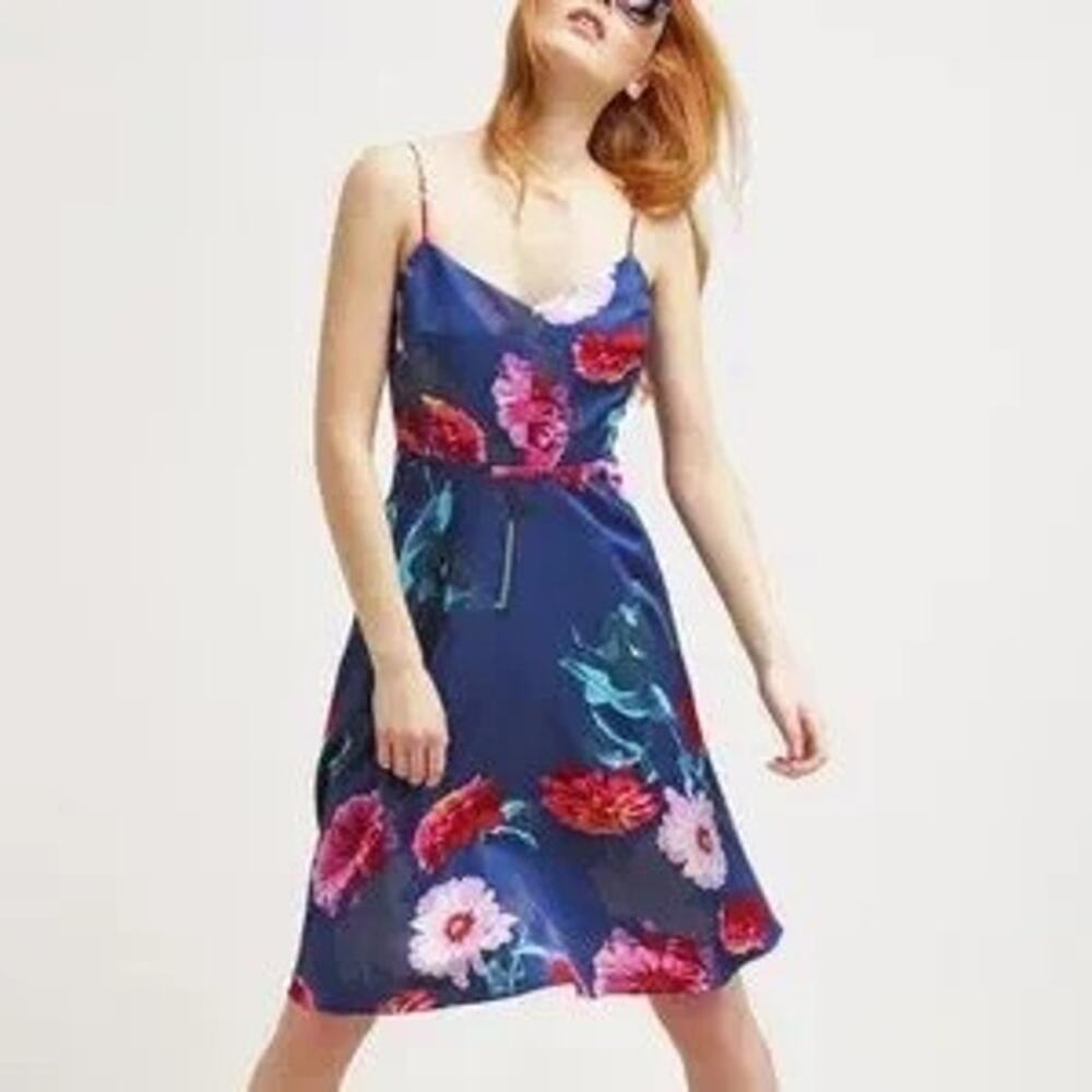 Banana Republic Blue Floral Print Sleeveless Dress Size 12